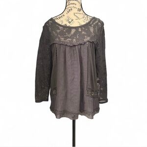 Anthropologie Gray Lace Women's Top